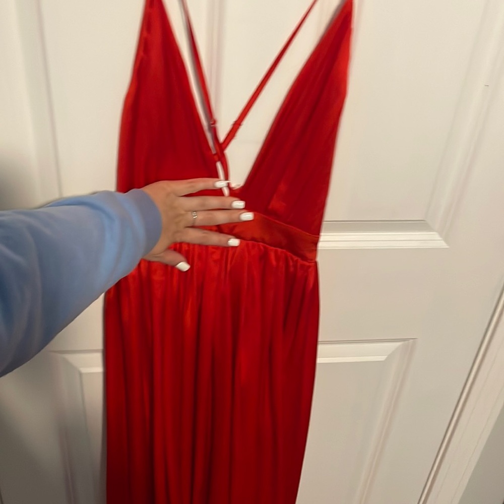 Windsor Red Satin Plunge V-Neck Maxi Dress